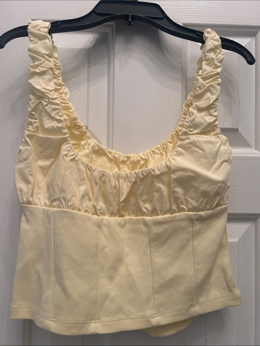 Zara Pale Yellow Ruched Crop Top - Picture 2 of 2
